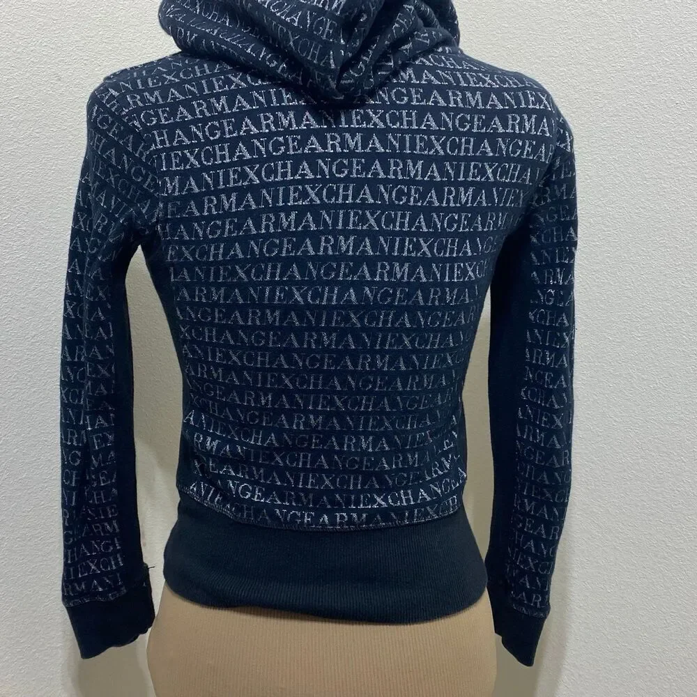 Armani Exchange Black/Silver Hoodie Size XS Quarter Zip Kangaroo Pocket - Picture 8 of 9